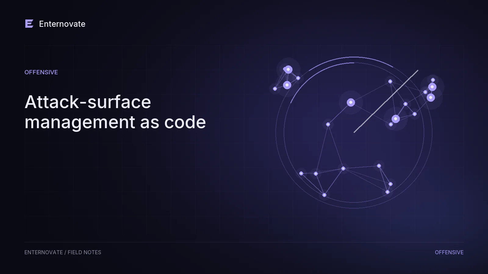 Editorial illustration for “Attack-surface management as code”: surface motif in dark indigo and lavender.