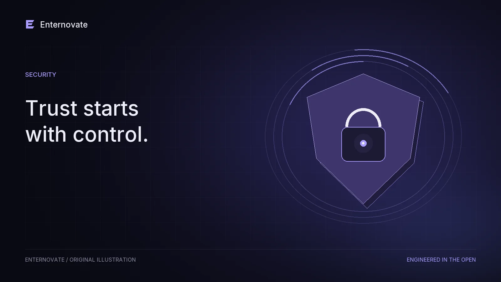 A dimensional lavender shield and lock within concentric protective boundaries.